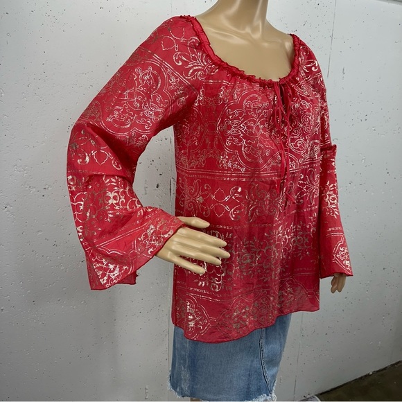 Hale Bob Women’s size XS Hot Pink & Gold Lightweight Peasant Blouse - Picture 1 of 12